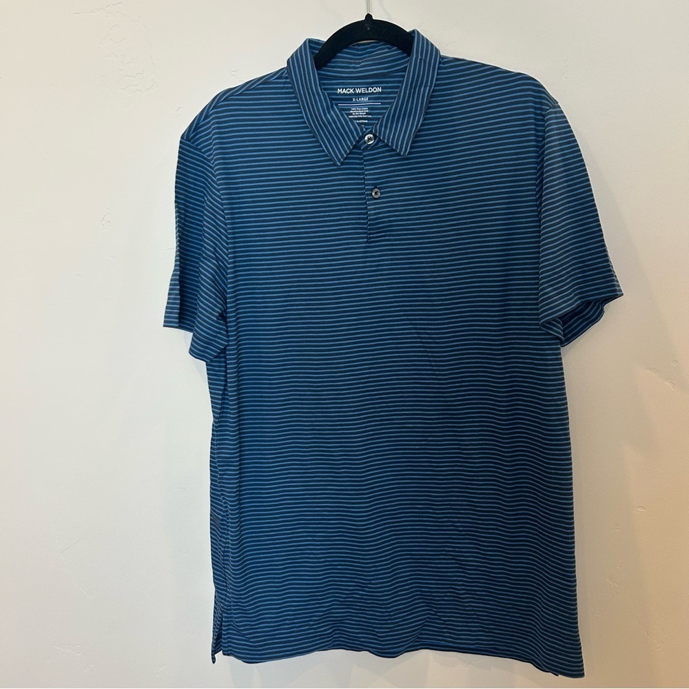 Mack Weldon Pima T-Shirt Polo, Navy Crosswind - Pinpoint Stripe, XL - Picture 2 of 4
